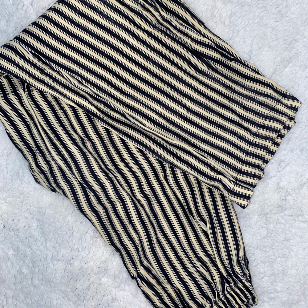 Striped Black and Cream Straight Leg Pants
